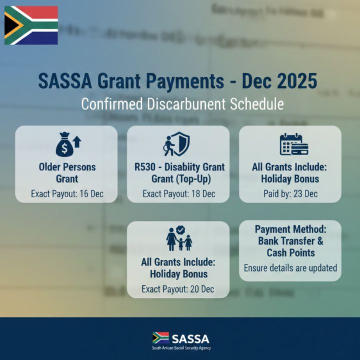 SASSA Confirms December 2025 Disbursement Schedule